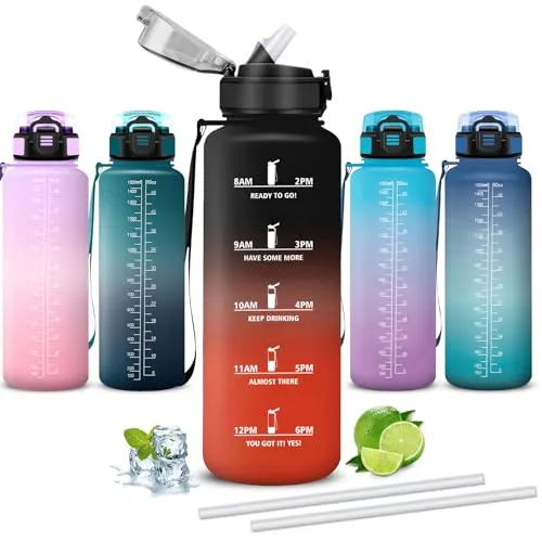 Mujigaga Trinkflasche, Trinkflasche 1 5 liter, Wasserflasche mit Strohhalm, Leicht zu Reinigen, Wasserflasche Auslaufsicher, Breite Öffnung, Sporttrinkflasche für Wandern, Yoga, Klettern, Triathlon