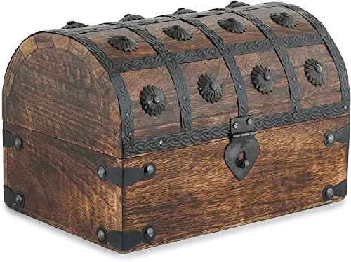 Ajuny Piraten Schatztruhe Holz 9x6 Zoll mit Muschelstreifen