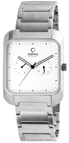 Herrenuhr Männeruhr Weiß Silber Edelstahl Datum eckig elegant lässig OBAKU V145
