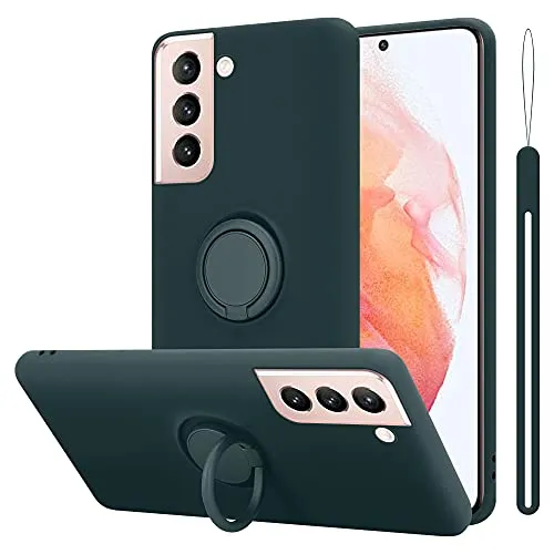 Cadorabo Hülle kompatibel mit Samsung Galaxy S21 5G Schutzhülle TPU Silikon Case Liquid Design mit Ring Slim Kratzfest Liquidsilikon Microfaser Case Hülle für Galaxy S21 5G in Grün