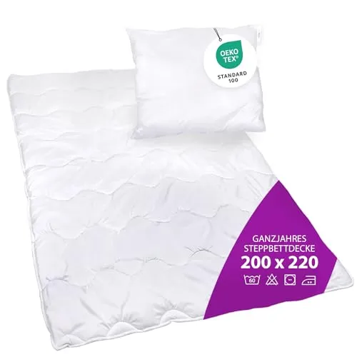 AddLiving Premium Steppbettdecke & Kopfkissen Bettenset für Allergiker