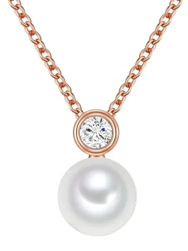 Valero Pearls Silberkette roségold mit Süßwasser-Zuchtperlen - Exklusive Ankerkette aus rosévergoldetem 925er Sterlingsilber, verziert mit einer strahlenden Zuchtperle und Zirkonia, ideal für stilbewusste Damen.