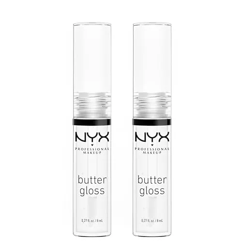 NYX Professional Makeup Lipgloss mit glänzendem Finish und nicht-klebriger Formel, Butter Gloss, Clear, Doppelpack