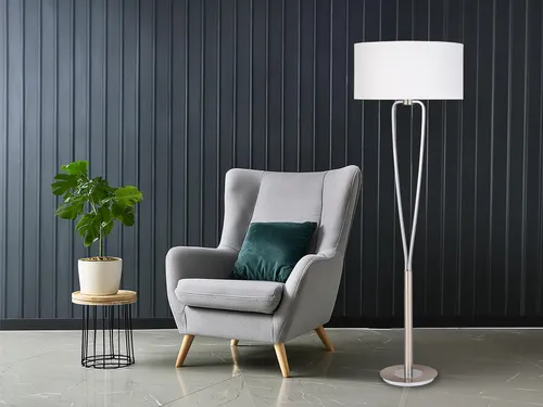meineWunschleuchte Stehleuchte Silber matt mit Stoff Lampenschirm - Standleuchte in elegantem Silber matt, Höhe 160 cm, mit warmweißem E27 LED, ideal für gemütliche Lichtakzente im Wohnbereich.