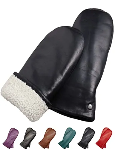 AKAROA ESTD 2019 Lederhandschuhe Damen SUE, Fäustling, italienisches Leder, Futter aus original Neuseeland Lammfell, marineblau, S/M - 7