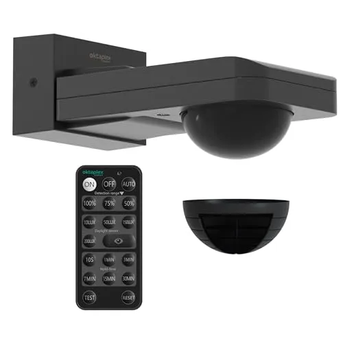 Oktaplex Tea Bewegungsmelder Aussen anthrazit - 360 Grad Infrarot-Sensor mit Fernbedienung, 9m Reichweite, IP65 für Decke und Wand, ideal für flexible Lichtsteuerung