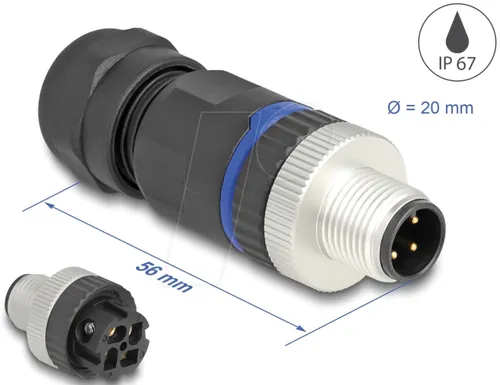 DELOCK 60533 - M12 Steckverbinder A-kodiert 4 Pin Stecker, mit Schraubanschluss