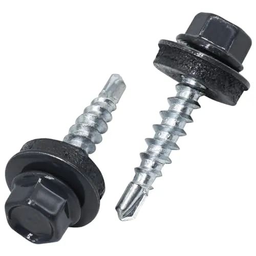 SKIR'CO (50 Stück) Dachschrauben, Sechskantkopf, 4,8 x 25 mm, lackierte selbstbohrende Schrauben mit EPDM Unterlegscheiben (Anthrazitgrau RAL 7016)