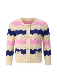 Rich & Royal Damen Strickjacke STRIPED AJOUR CARDIGAN