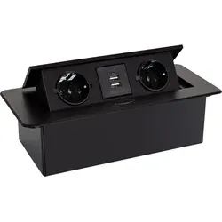Einbausockel Mehrfach 2 F-Typ + 2xUSB Schwarz