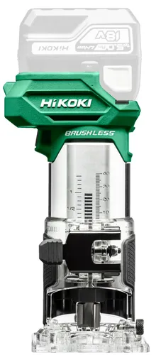 Hikoki Akku-Kantenfräse M1808DA (Basic) - Fräsen: 18V Brushless Motor für wartungsfreies Arbeiten, mit variablem Drehzahlsystem und praktischem Klemm-Hebel für schnelle Fixierung.