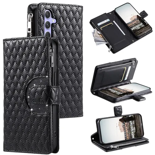 Kunstleder Zipper Hülle für Samsung Galaxy A57 5G mit Kartenfach Wallet Schwarz