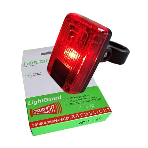 LED Akku-Rücklicht mit Bremslicht Litecco LightGuard intelligente Rückleuchte mit AkkuUSB, rot