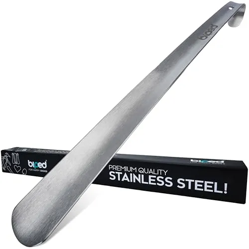 biped Metall Schuhlöffel lang, aus gebürstetem Edelstahl - Extra stabiler Schuhanzieher in dekorativer Geschenkbox - Rückenschonender langer Schuhlöffel in Premium Qualität z2932(43cm,silver)