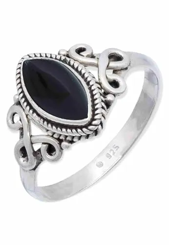 mantraroma Silber Ring Damen 925 Onyx Edelstein schwarz ausgefallen verspielt