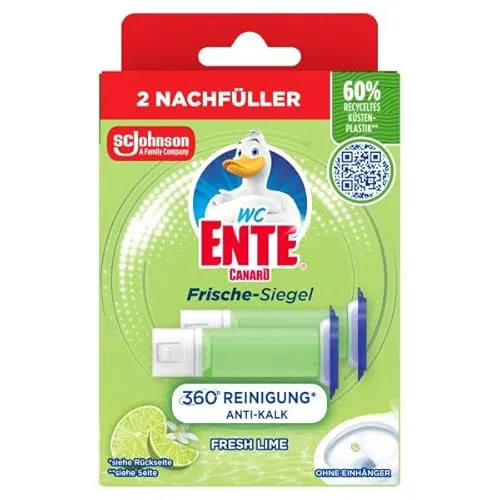 WC-Ente Frische-Siegel Nachfüller, körbchenloser WC-Reiniger, WC Duft, Lime, 2 Nachfüller (2 Stück)