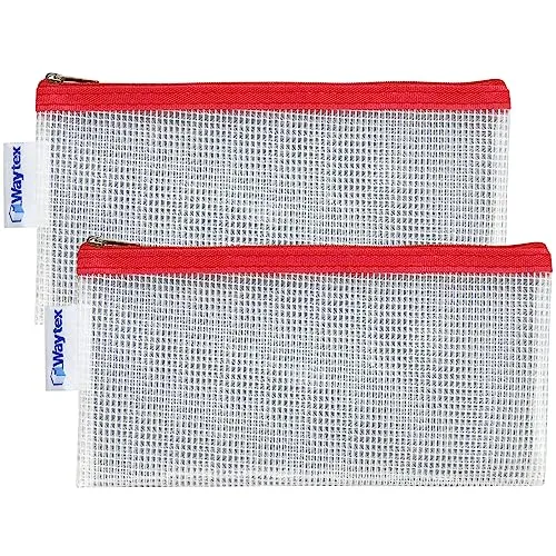 Waytex 2 Stück transparente Federmäppchen mit Reißverschluss aus Eva ohne PVC, Flache Form, 22 x 11 cm, Farbiger Rand