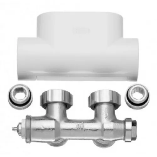 Kermi Ventilhahnblock Set E-w Eckform Blende weiß - Heizkörper Zubehör für effiziente Temperaturregelung, kompakte Eckform und elegante weiße Blende, ideal für moderne Heizsysteme.