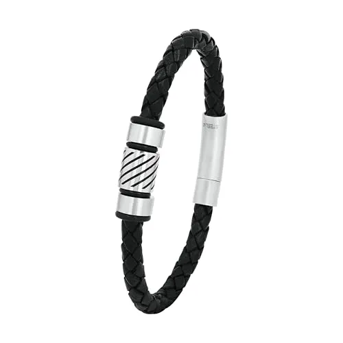 Amor Armband Edelstahl Leder Herren Armschmuck, 21 cm, Silber, Kommt in Schmuck Geschenk Box, 9423583