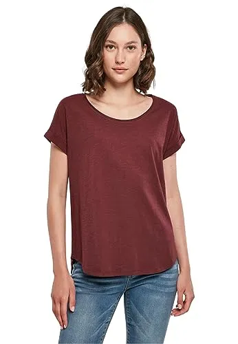 Build Your Brand Damen Long Slub Tee – Locker geschnittenes T-Shirt mit Cut-on-Ärmeln, Slub-Struktur & verlängertem Rückenteil, lässig & bequem, Cherry, 4XL