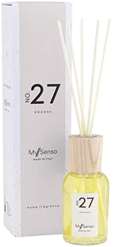 mysenso Premium Diffuser No 27 Orange 100 ml - Hochwertiger 100 ml Diffuser mit 5 Faserstäbchen für ein angenehmes Raumambiente. Transparente Flasche und eleganter Eschenholzdeckel. Einstellbare Duftintensität für individuelle Wohlfühlmomente.
