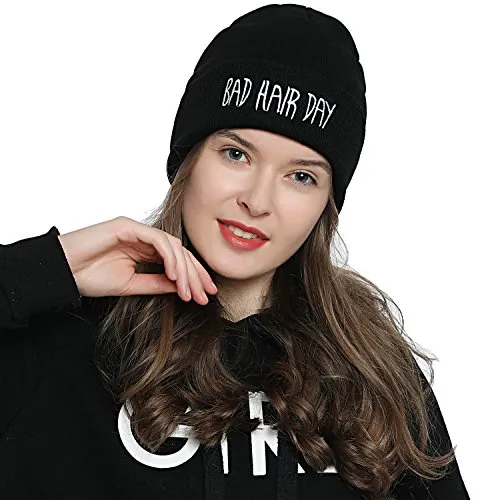 DonDon Mütze Damen Beanie Statement Wintermütze Bad Hair Day