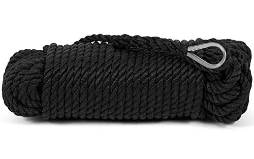 Ankerleine schwarz Polypropylen mit Edelstahl-Kausch 10 mm x 30 m Leine Seil Tau Anker PP-Leine Boot Schiff
