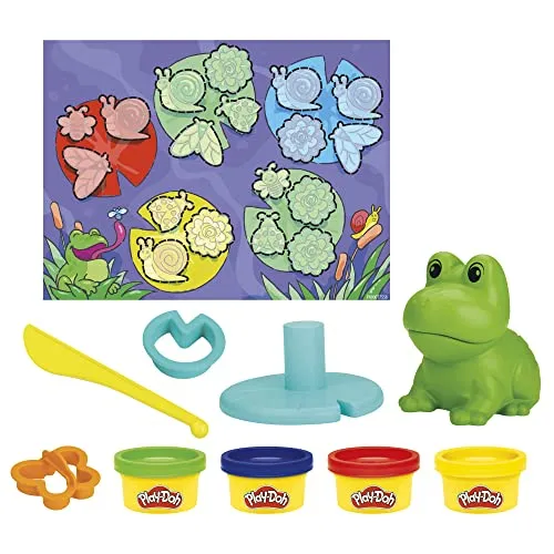 Play-Doh Farbi, der Frosch, 4 x 28 g Dosen, Vorschulspielzeug mit Ausstechern, Kunstzubehör zum Sortieren und Zuordnen Lernen ab 3 Jahren