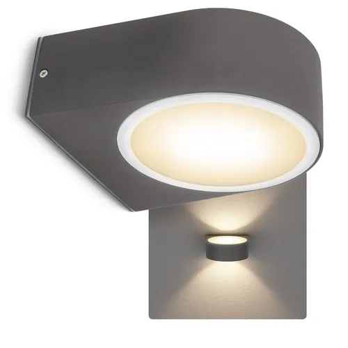 SSC-LUXon LIMO Außenwandleuchte E27 anthrazit-grau IP54 - Moderne Außenlampe mit Up & Down Lichtakzenten, inkl. 7W LED Glühbirne – ideal für Balkon, Garten oder Eingangsbereich.