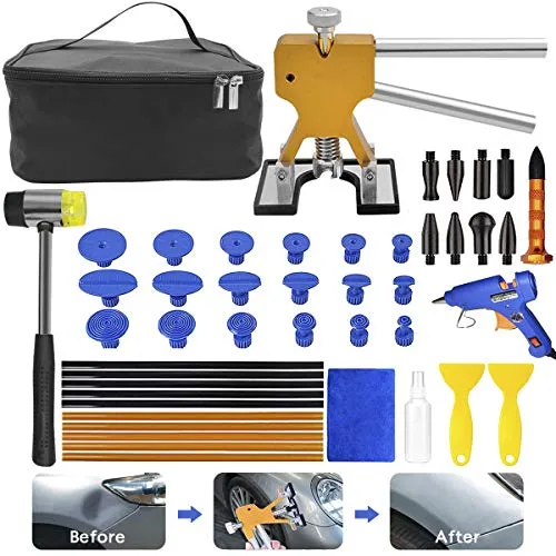 MENQANG Dent Repair Kit Werkzeuge, Body Dents Remover Kit 43 pcs Repair Tools Dellen Repair Tool Dellen Repair Pen und Gummihammer (Golden Plus Hammer)