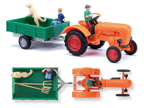 Busch 50052 Allgaier A 111 L Traktor mit Einachsanhänger - H0 Modell im Maßstab 1:87, detailgetreu und ideal für Sammler und Modellbau-Enthusiasten.