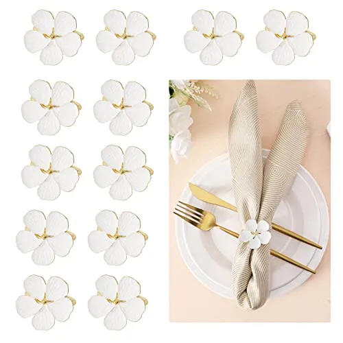 Lewondr Serviettenring, 12 Stück Zinklegierung Serviettenhalter Dekoration Ornament Set, Serviettenschnallen Tischdekoration Napkin Ring für Hochzeitsfeier Weihnachten Esstisch Hotel - Weiß