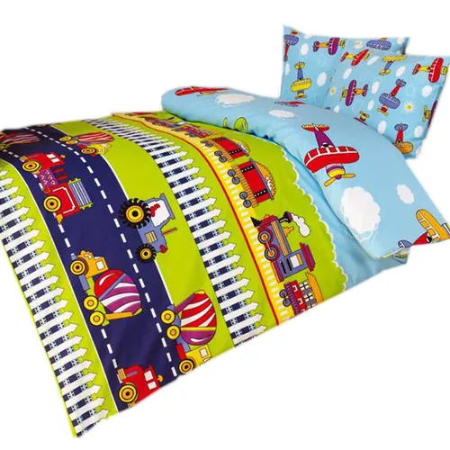 JACK Renforcé Baby Bettwäsche 2 tlg. 100x135cm Zug Traktor LKW Flugzeug Bunt mit