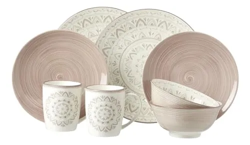 Ritzenhoff & Breker Kombiservice Valencia, 8-teilig - Kuchenteller Set für 2 Personen, bestehend aus 2 Kaffeebechern, 2 Schalen und 4 Tellern aus spülmaschinengeeignetem Steinzeug – ideal für stilvolle Kaffeetafeln.