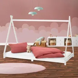 ML-DESIGN Spielbett Hausbett Tipi Zeltbett - Kreatives Kinderbett in Tipi-Optik aus robustem Kiefernholz, ideal zum Spielen und Schlafen für Kinder von 3-9 Jahren. Inklusive Lattenrost für höchsten Komfort.