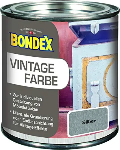 Bondex Vintage Farbe Silber 0,375 L für 5 m² | Kreative Innengestaltung | Vintage-Effekt | Pflegt und schützt | Seidenmatt | Möbelfarbe | Dekofarbe