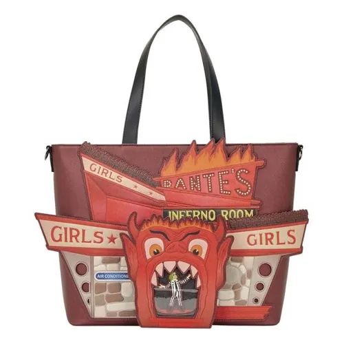Beetlejuice by Loungefly Tragetasche - Stylische Handtasche aus Kunstleder mit abnehmbarer Münztasche und verstellbaren Riemen. Offizielles Warner Bros. Produkt, perfekt für Fans und jeden Anlass. Maße: 38 x 22,8 x 12,7 cm.