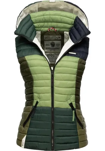 Navahoo Damen Steppweste Shadaa mit abnehmbarer Kapuze - Funktionsjacken, modische und leicht gefütterte Weste im Colourblocking-Stil, ideal für die Übergangszeit mit wasserabweisendem Material und taillierter Passform.
