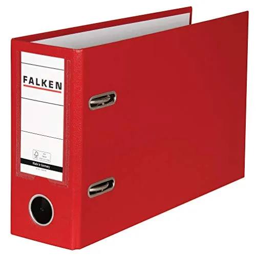 Falken Ordner DIN A5 80 mm Rot 11285749000F - Pappkarton, PP (Polypropylen), 600 Blatt Kapazität und praktisches Querformat mit Griffloch
