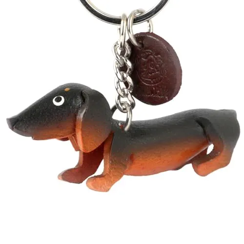 MONKIMAU Schlüsselanhänger Tiere 3D Dackel aus Echtleder - handgefertigt Leder Tieranhänger - Geschenk für Damen, Frauen, Kinder und Tierliebhaber