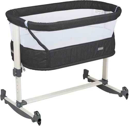 BabyGo Vivaldi Beistellbett 3in1 grau/gold - Betten - Beistellbett mit 7-facher Höhenverstellung, ideal für Co-Sleeping und stillende Mütter, leicht verschiebbar und mit waschbaren Bezügen für höchste Hygiene.