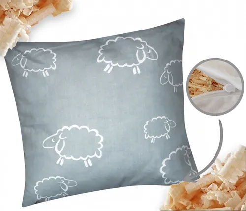 Heubergshop Zirbenkissen, 1-tlg., 40x40cm Gefüllt mit Zirben Zirbenspäne Schafe Grau Weiß (Zirbe-99/7)