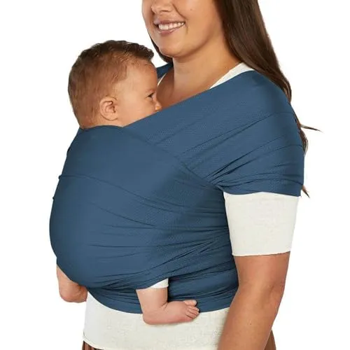 Ergobaby Babytragetuch für Neugeborene ab Geburt bis 11,3 kg, Aura Mesh Tragetuch aus recyceltem Polyester und Elastan, Elastisch und atmungsaktiv, Sling Wickeltuch unisex, Twilight Navy