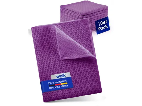 wolk Mikrofasertuch mit Waffelstruktur in lila - Reinigungstuch (Polyester, 38x38 cm, 10er-Set, hygienisch auf 90° waschbar)
