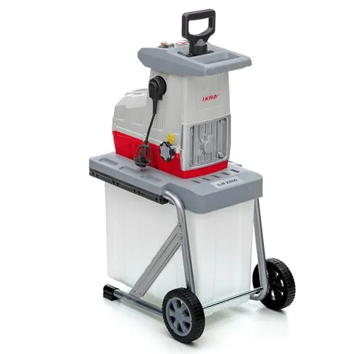 IKRA Elektro Gartenhäcksler Walzenhäcksler ILH2800 - Häcksler mit 2.800 Watt Motor, leise und wartungsarm, für Äste bis 44mm Stärke, kompakt mit 60L Fangbox und praktischem Tragegriff.