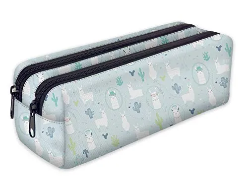 Mäppchen Federtasche Schlamperbox Federmäppchen Schüleretui Stiftemappe mit zwei Reißverschlüssen Lama [107]