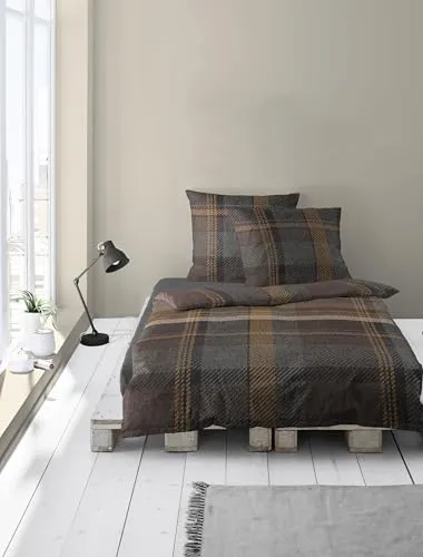 Bierbaum Bettwäsche 4046, Feinbiber, 100% Baumwolle, Designed in Germany, Marone 81, 155x220 + 80x80 cm, Komfortgröße