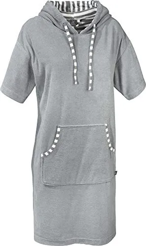 Erwin Müller Unisex Poncho, Damen - Herren - Surf-Poncho hellgrau Größe XS-M - mit Kapuze und Taschen, Badetuch, Umkleide-Hilfe, Leicht-Frottier