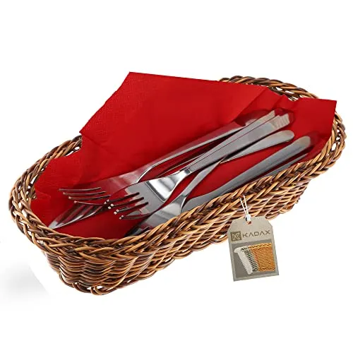 KADAX Geflochtener Korb, Brotkorb aus Polypropylen, Obstkorb, Lebensmittelkorb in 3 verschiedenen Farben, Frühstücks Flechtkorb, Besteckkorb, Aufbewahrungskorb (Braun, Länglich)