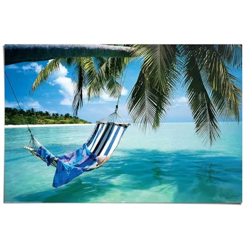 REINDERS Poster, Hängematte am Strand, Schlafzimmer, Poster, Wanddeko, Room Decor, Bilderdruckpapier, Blau, 61 x 91,5